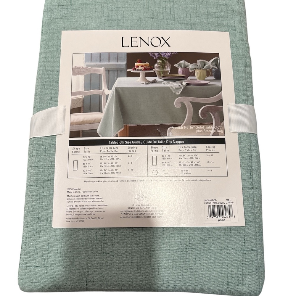New Lenox Mint Green Tablecloth 52x70”